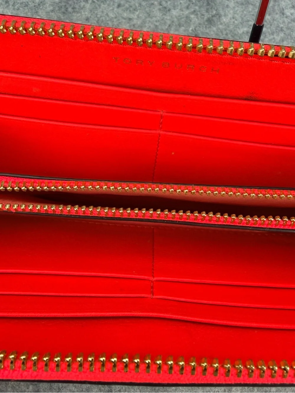 Tory Burch Red Quilted Leather Wallet with Gold Logo